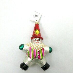 Christopher Radko Glass Snowman in Red Hat 6" Star Ornament with Tag 1996